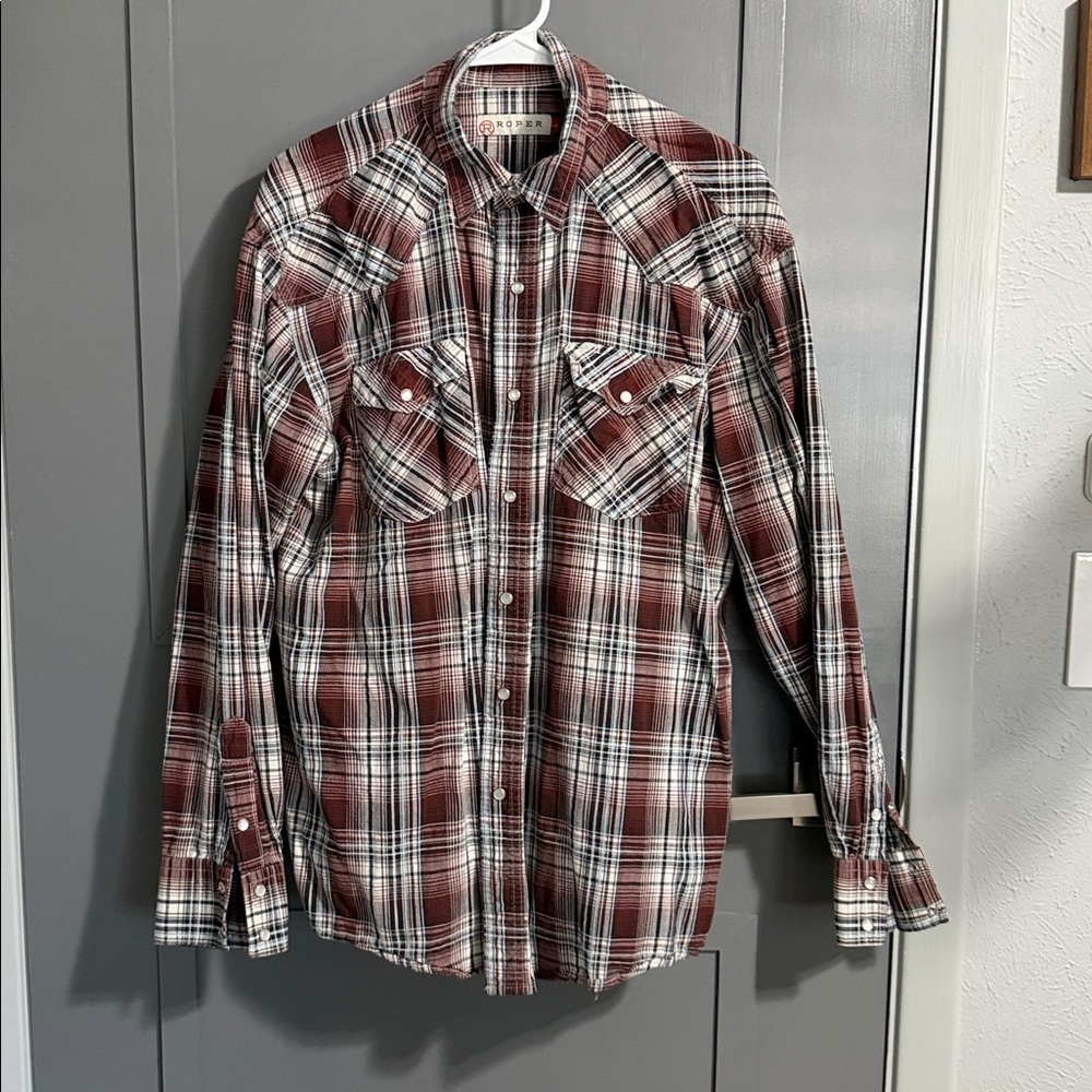 Roper Maroon and White Plaid Shirt
